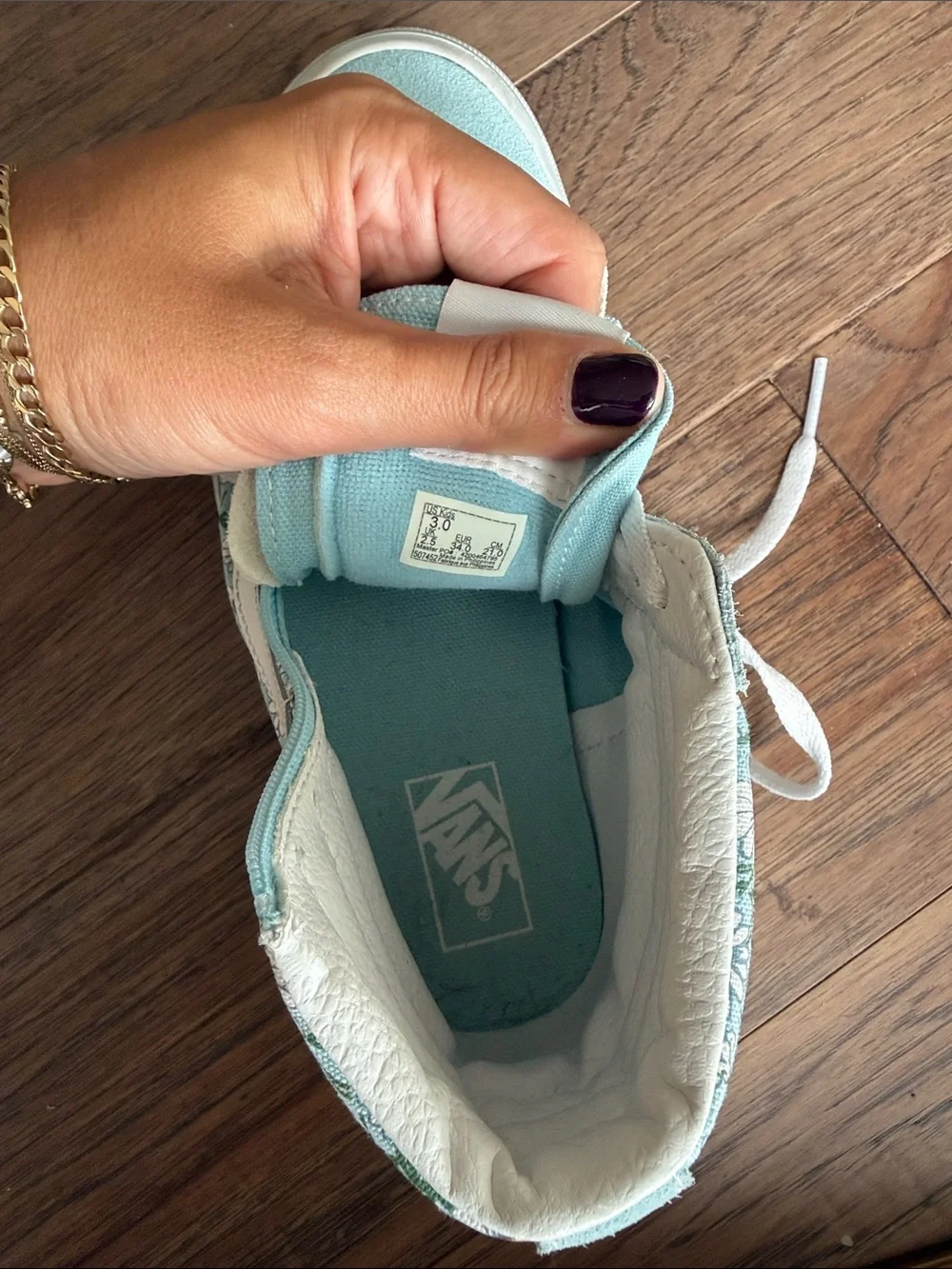 Vans Kids High-Top Sneakers in Light Blue with White Laces